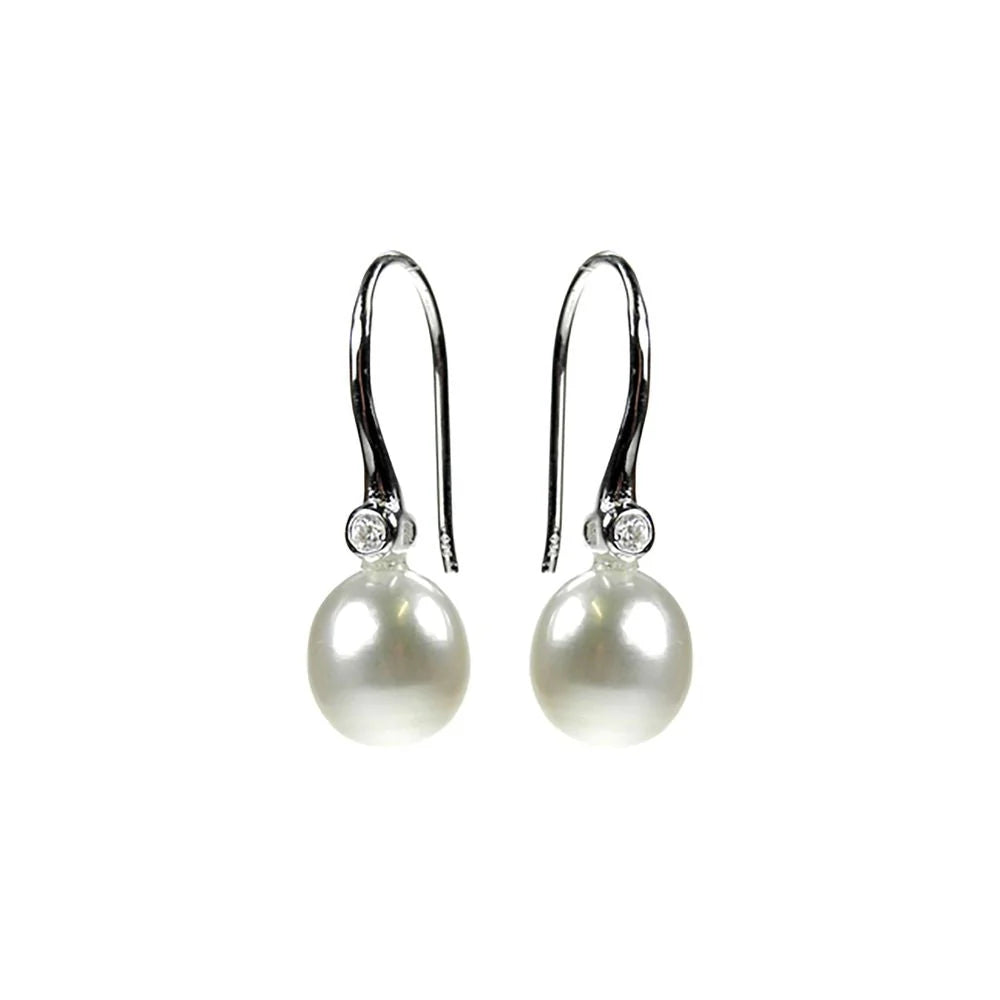 Elegant Sapphire Earrings-Sterling Silver Pearl and Cubic Zirconia Earrings