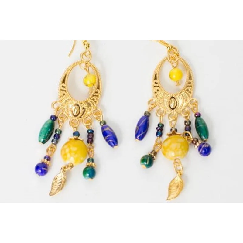 Bold Gemstone Earrings-Mardi Gras 4" Dangle Bead Earrings