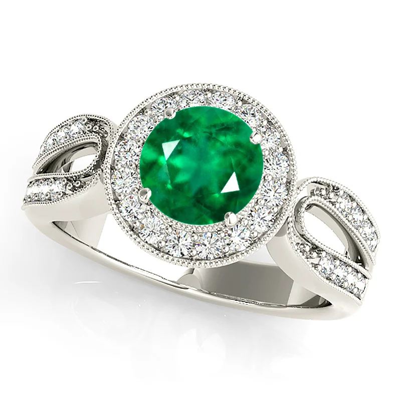 Modern Cocktail Ring-1.75 ct. Genuine Emerald Ring With Halo,Milgrain Channel Set Diamond