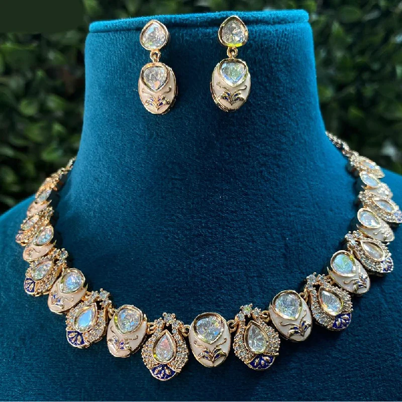 Elegant Diamond Necklace-Royal Kundan Jewellery Gold Plated Polki Kundan Meenakari Necklace Set