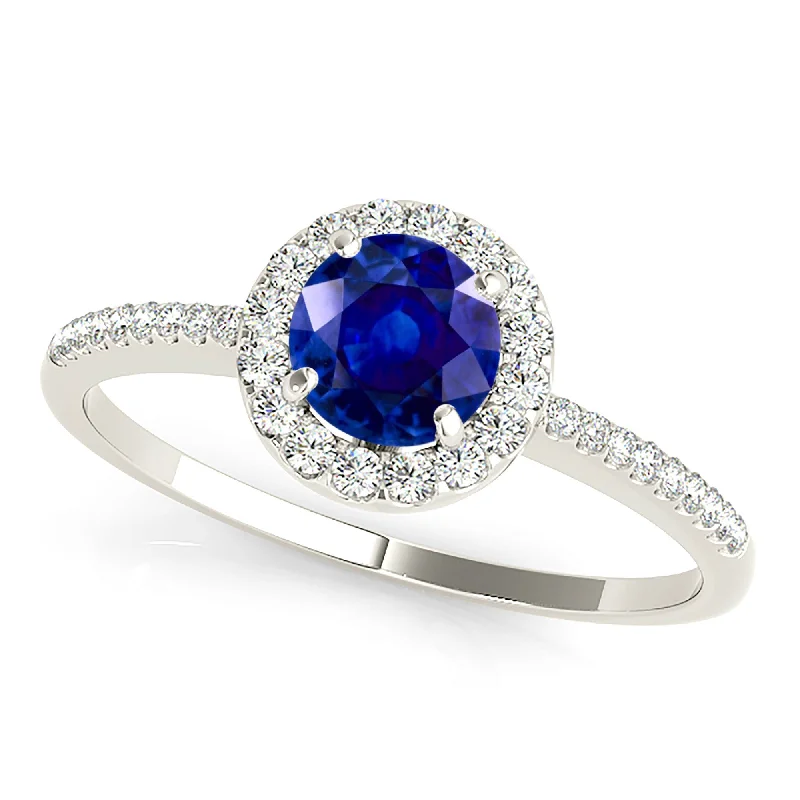 Luxury Diamond Ring-1.35 ct. Genuine Blue Sapphire Halo Ring with