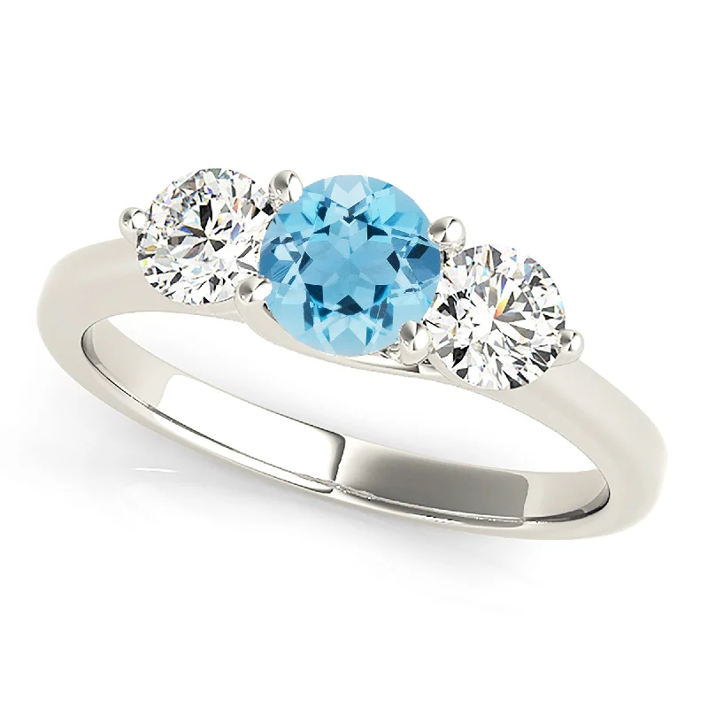 Custom Promise Ring for Him-1.10 ct. Genuine Aquamarine Three Stone Ring with 1.00 ctw. Side Diamonds