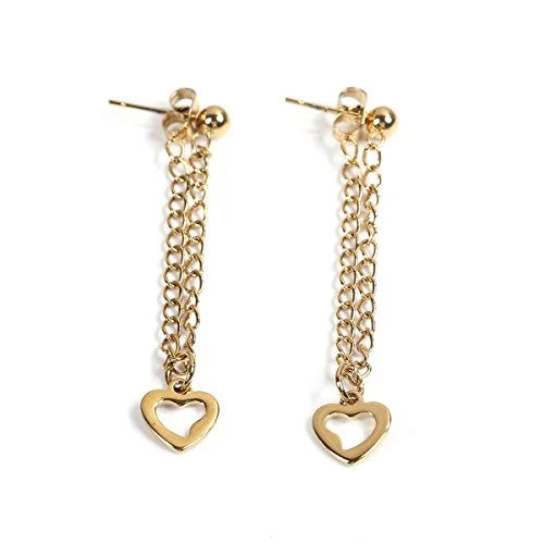 Boho Chic Earrings-SEXY SPARKLES stainless steel Chain Heart stud earrings for girls teens women Hypoallergenic