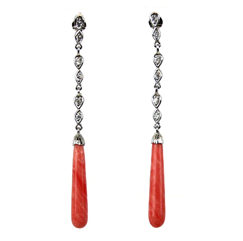 Luxury Hoop Earrings-Sterling Silver Drop Earrings Coral & CZ