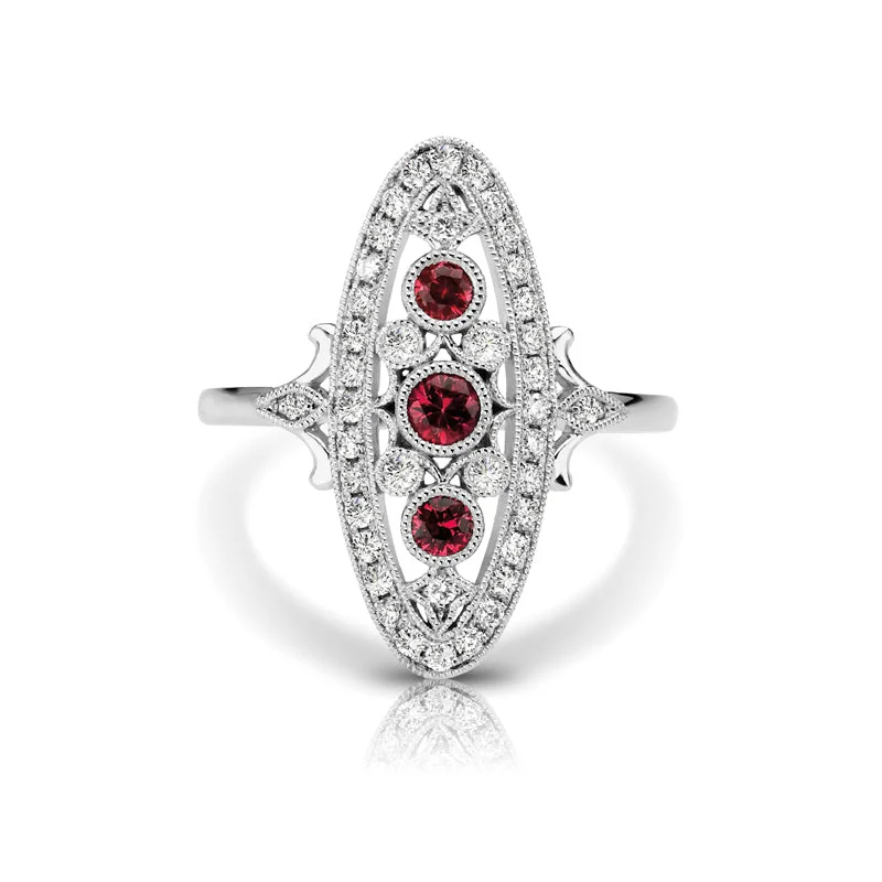 Elegant Gemstone Ring-Vintage Inspired 0.35 ct. Natural Ruby Ring With Diamonds