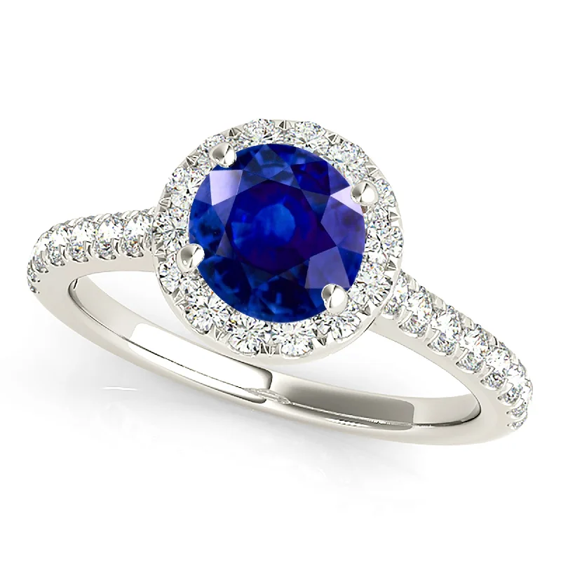 Double Band Ring-1.35 ct. Genuine Blue Sapphire Halo Ring