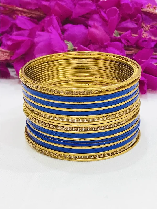 Ethnic Silver Bangles-Amazing Blue Color Party Wear Smooth Finishing Bangles For Women