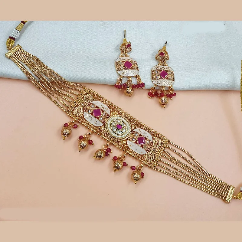 Romantic Heart Necklace-Padmawati Bangles Gold Plated Pota Stone Meenakari Choker Necklace Set