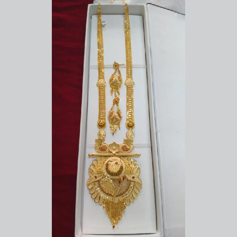 Gold Pendant Necklace for Women-Pari Art Jewellery Forming Long Necklace Set