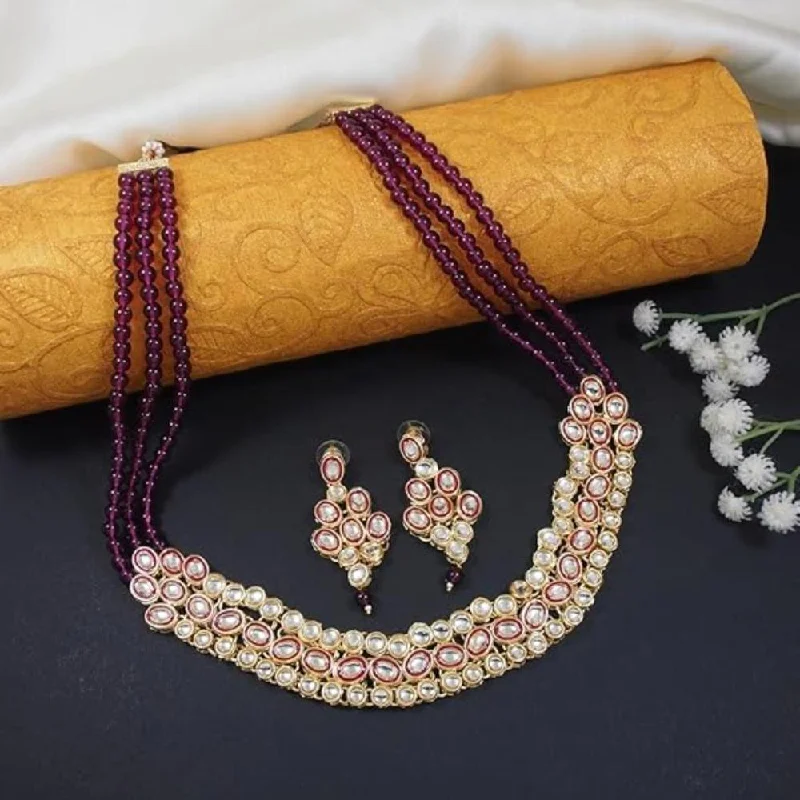 Dainty Silver Necklace-Etnico Gold Plated Traditional Stunning Maroon Meenakari Kundan Studded Pearl Necklace Jewellery Set with Earrings For Women and Girls (IJ366) (Wine)