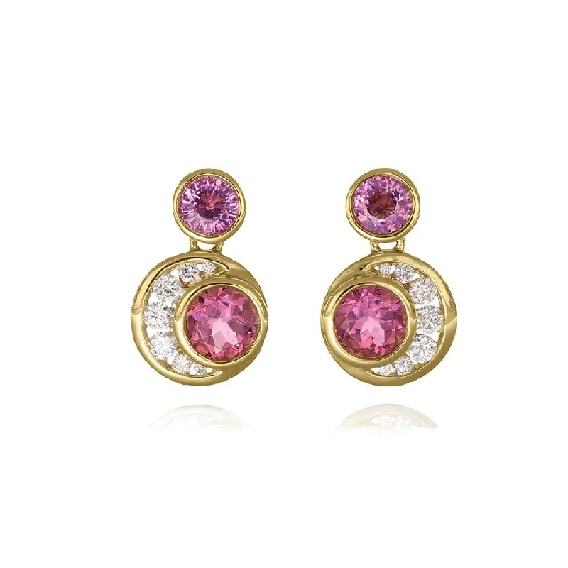 Vintage Pearl Drop Earrings-18ct Gold Diamond, Pink Sapphire and Pink Tourmaline Earrings