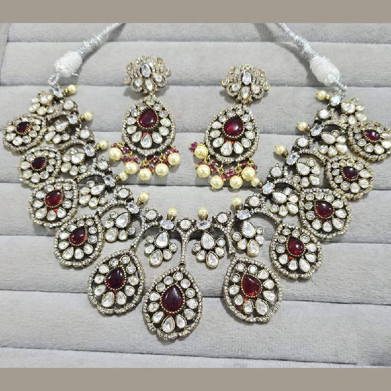 Unique Leather Necklace-JCM Polki Kundan Stone Beads Necklace Set