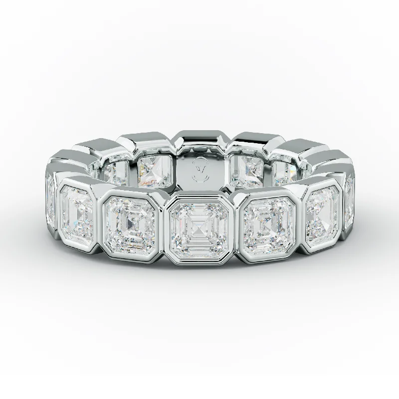 Gold Eternity Ring-5.0 Carat Bezel Set Asscher Cut Diamond Eternity Band