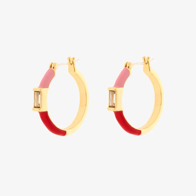 Vintage Inspired Earrings-Baguette Enamel Hoop Earrings