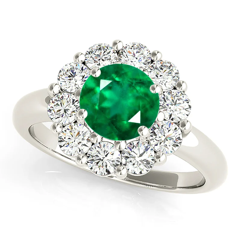 Luxurious Wedding Ring-1.75 ct. Genuine Emerald Solitaire Halo Ring With Side Diamonds