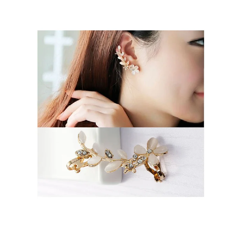 Chunky Gold Earrings-Ear Cuff Clip On Stud Wrap Earrings For Left Ear Gold Plated With Clear Rhinestone