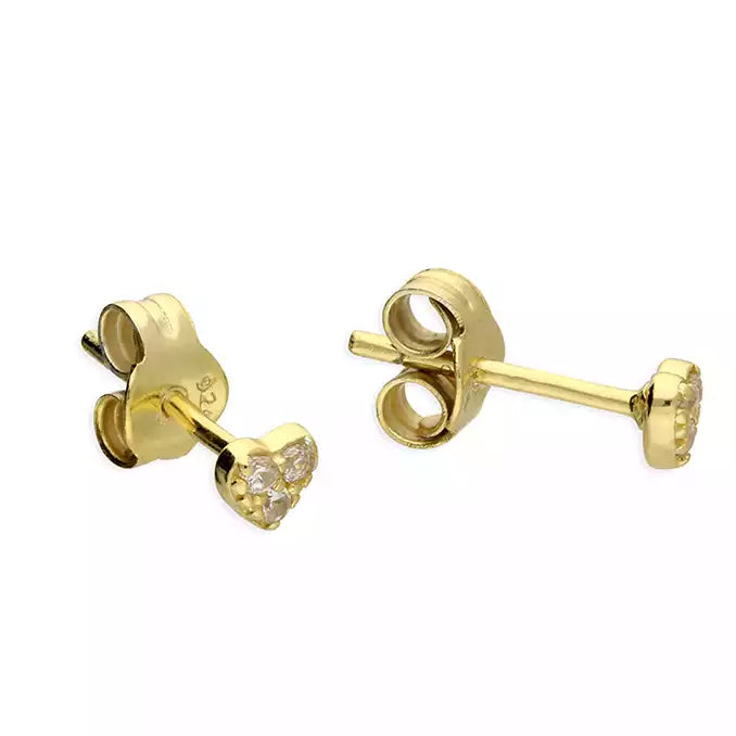 Pear Shaped Earrings-Gold Vermeil Cubic Zirconia Heart Stud Earrings