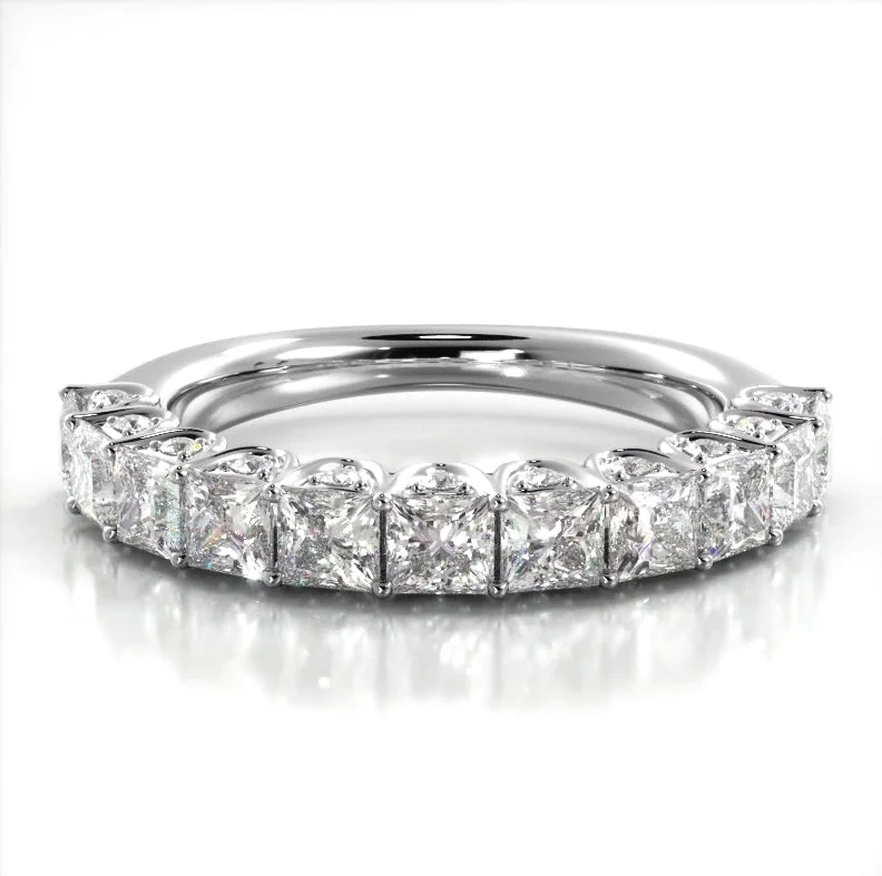 Minimalist Wedding Ring-1.88 ct. Princess And Round Diamond Wedding Band