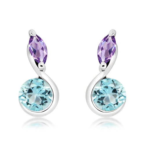 Antique Style Earrings-Unique & Co Silver Blue Topaz and Amethyst Drop Earrings