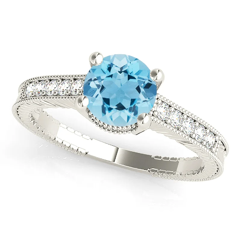 Modern Engagement Ring-1.75 ct. Genuine Aquamarine Ring With Milgrain and Filigree Accent Delicate Band