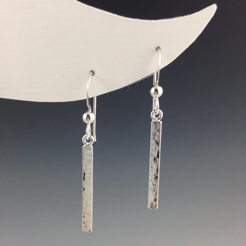 Bridal Earrings Set-Silver Hammered Bar Earrings