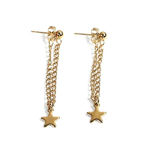 Rose Gold Earrings-SEXY SPARKLES stainless steel Dangling chain star stud earrings for girls teens women Hypoallergenic