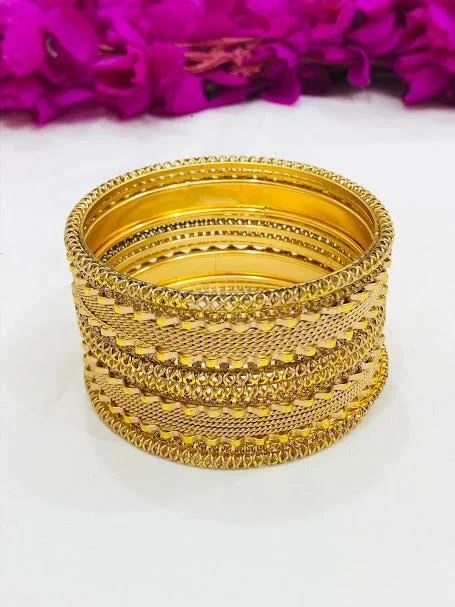 Elegant Stacked Bangles-Elegant Gold Color Metal Bangles Set For Women