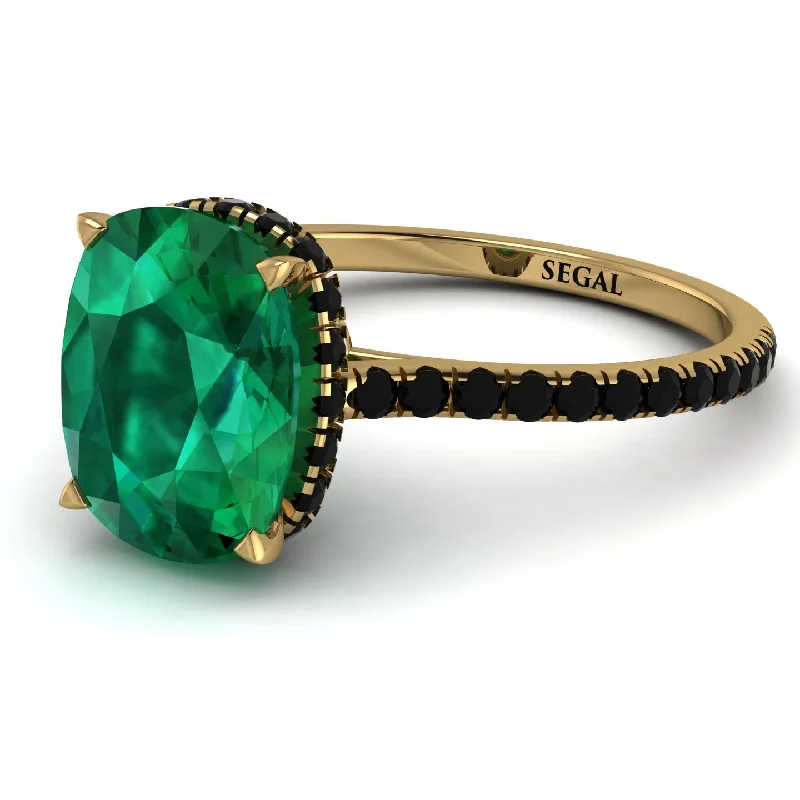 Birthstone Wedding Ring-Hidden Halo Cushion Emerald Ring - Alayna No. 34