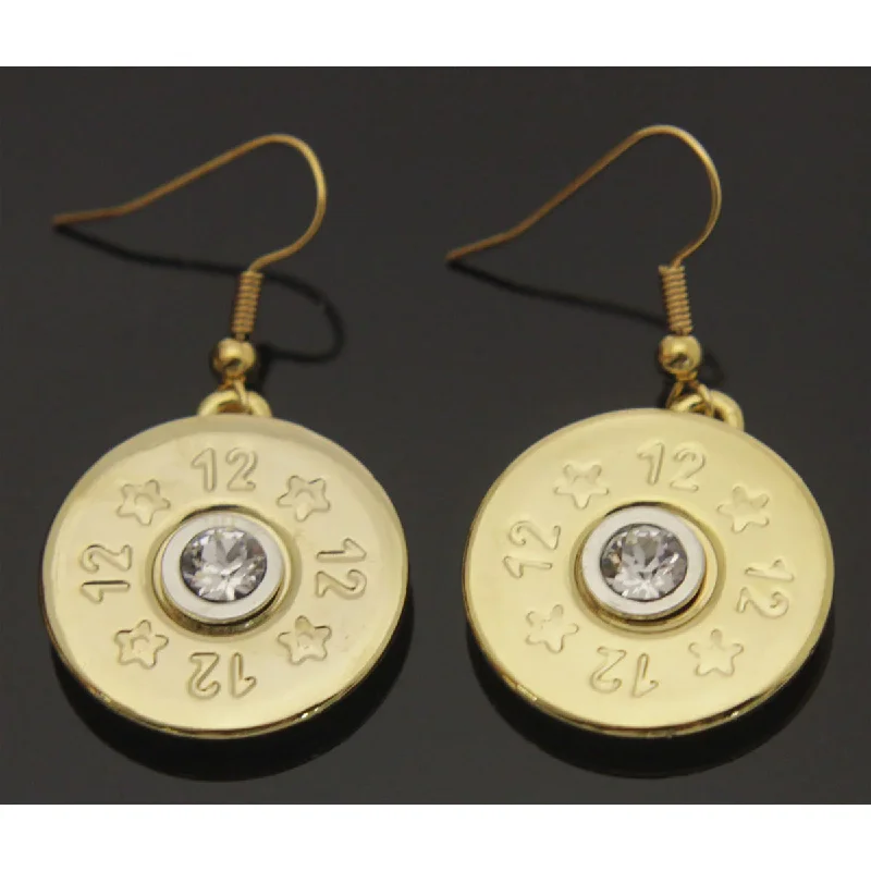 Unique Statement Earrings-Shotgun Shell Gold with Crystal Earrings