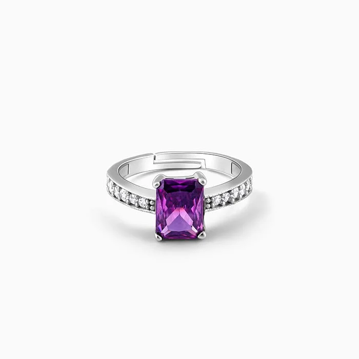 Classic Diamond Wedding Band-Silver Purple Vibrant Ring