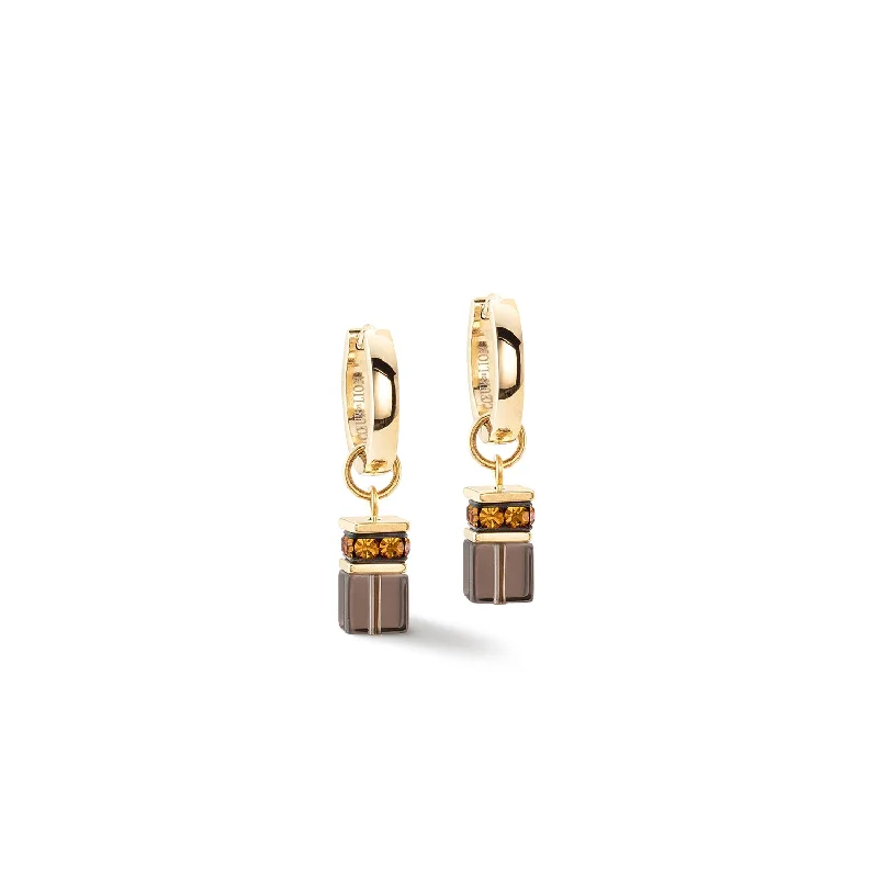 Gold Pearl Earrings-Coeur De Lion GeoCUBE® Chunky Chain Gold Brown Earrings