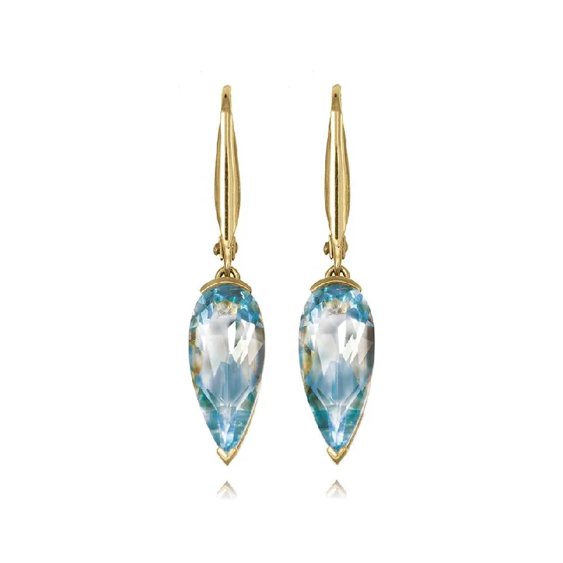 Simple Gold Hoop Earrings-18ct Gold Blue Topaz Pear Drop Earrings