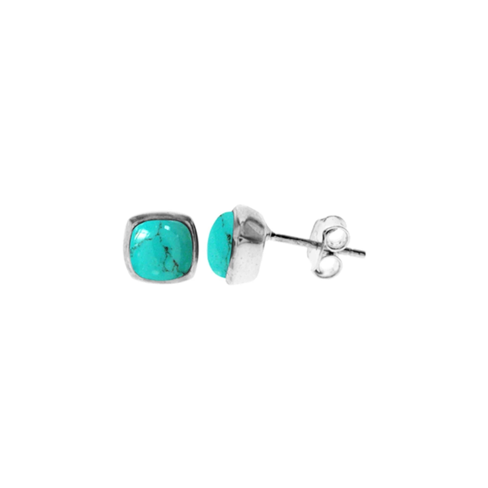 Trendy Tassel Earrings-Sterling Silver Squircle Turquoise Stud Earrings