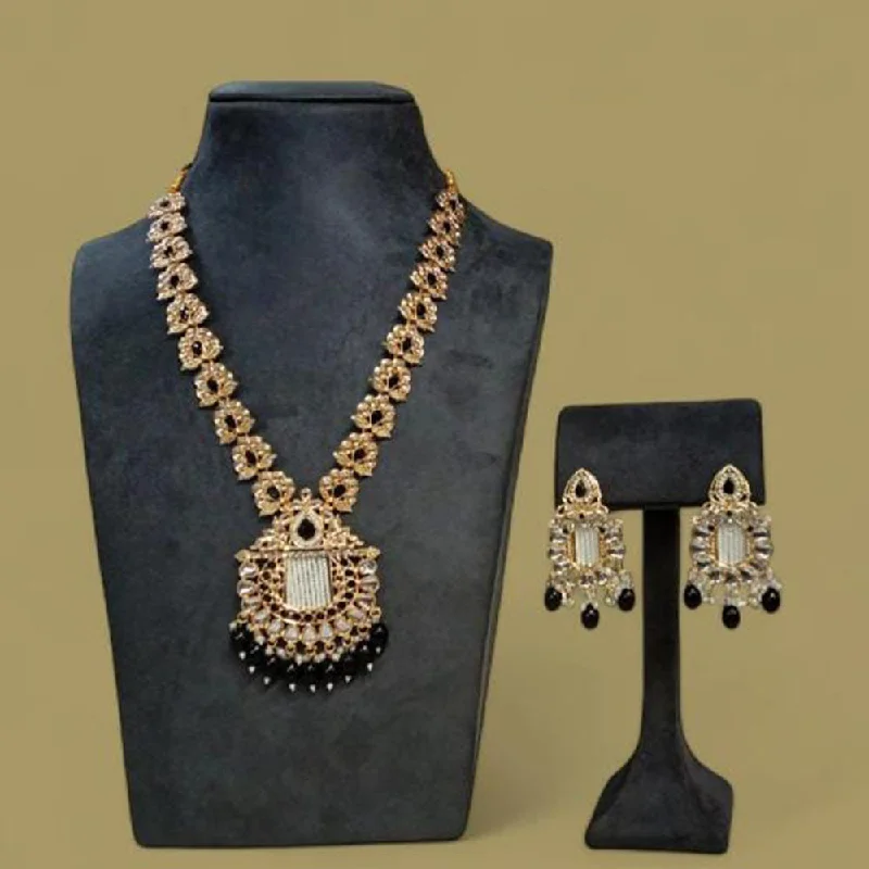 Statement Necklace for Bridesmaids-Rudraksh Art Gold Plated Pota Stone And Beads Necklace Set