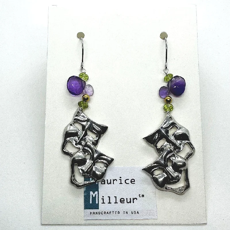 Simple Pearl Earrings-Comedy & Tragedy Earrings Amethyst Peridot