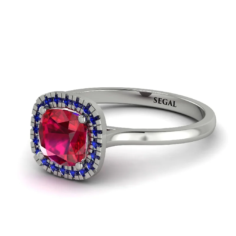 Designer Wedding Ring-Vintage Classic Halo Cushion Ruby Ring - Skylar No. 72