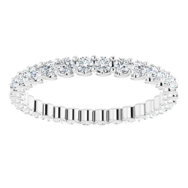 Unique Silver Wedding Ring-0.90 ct. Shared Prong Round Diamond U Shape Eternity Band