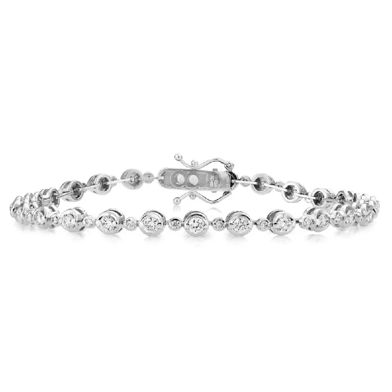 Adjustable Bead Bracelets-18ct White Gold Rub Over Diamond Set Bracelet