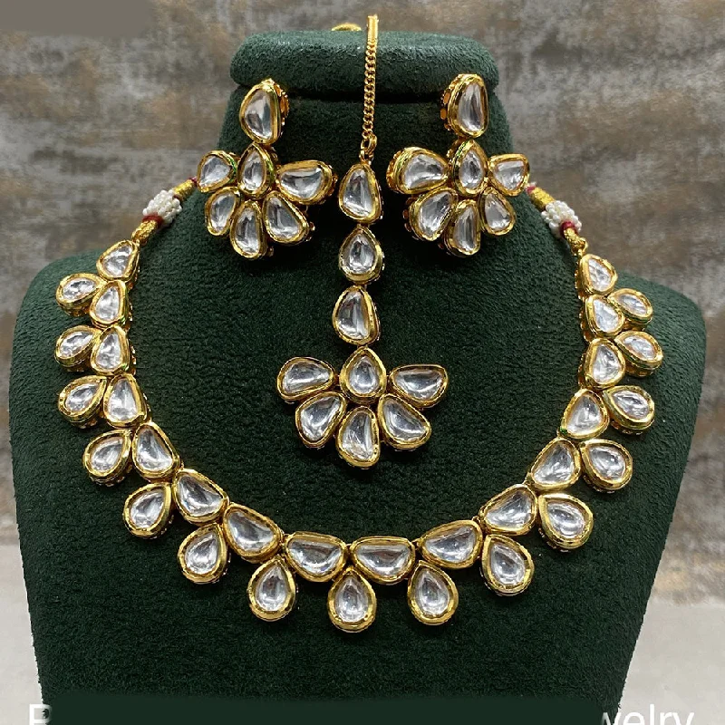 Chunky Bead Necklace-Royal Kundan Jewellery Gold Plated Kundan Stone Necklace Set