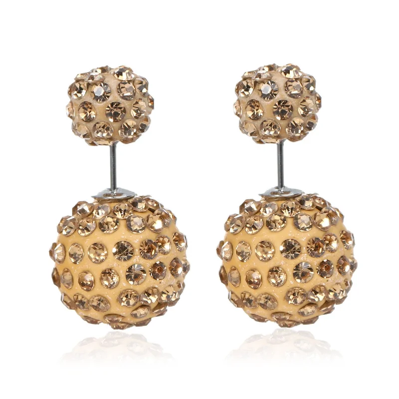 Simple Gold Earrings-Sexy Sparkles Clay Earrings Double Sided Ear Studs Round Pave Clear Rhinestone W/ Stoppers