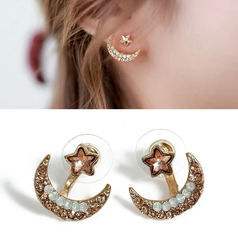 Vintage Gold Earrings-Sexy Sparkles Ear Jacket Stud Earrings Back Ear Cuffs Stud Earring