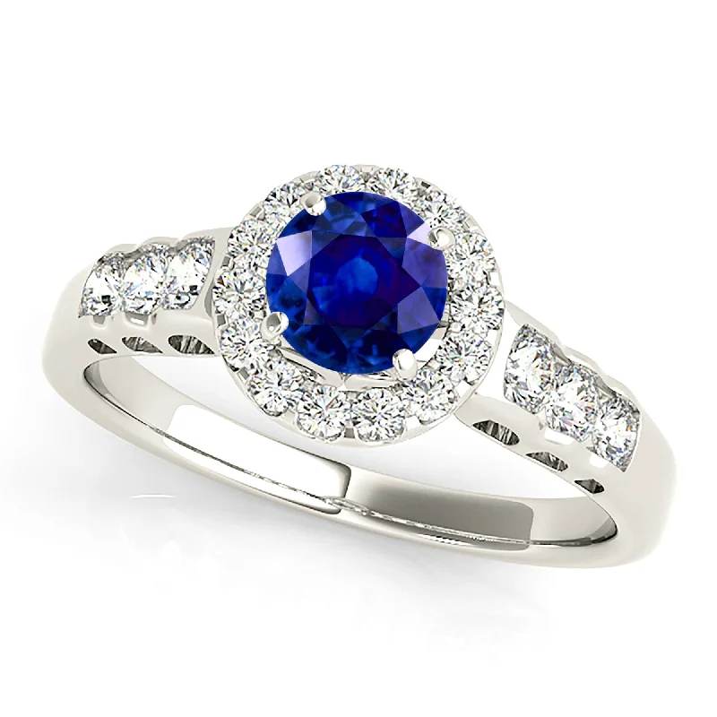 Women's Sapphire Ring-1.35 ct. Genuine Blue Sapphire Halo Ring