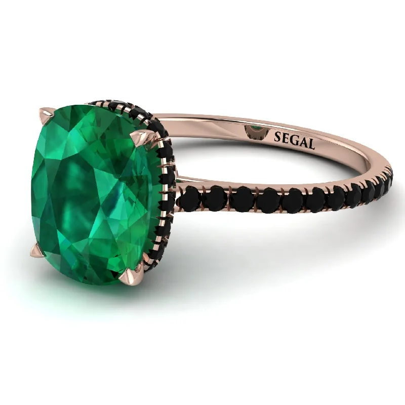 Eternity Band Diamond Ring-Hidden Halo Cushion Emerald Ring - Alayna No. 35