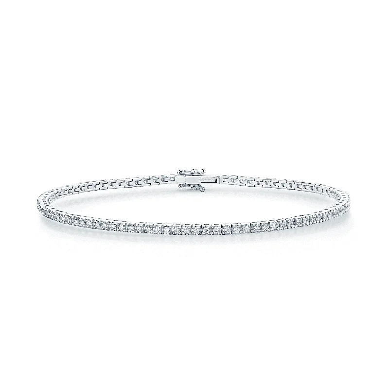 Simple Pearl Charm Bracelets-18ct White Gold Diamond Claw Set Fine Tennis Bracelet