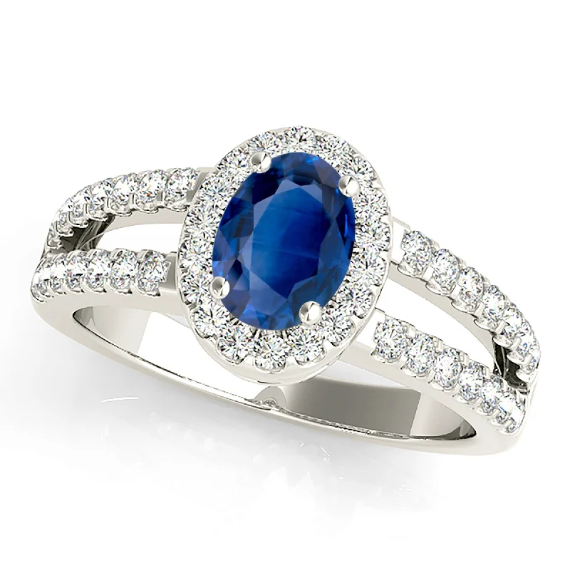 Fancy Diamond Ring-2.10 ct. Genuine Blue Oval Sapphire Ring Halo Style