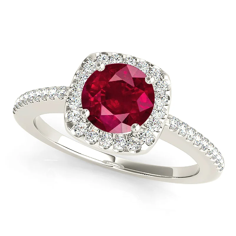 Titanium Men's Ring-1.45 ct. Genuine Ruby Ring With Cushion Halo And Delicate Diamond Band