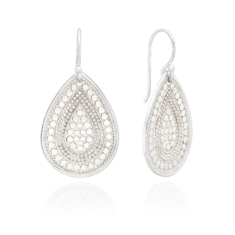 Bold Fashion Earrings-Anna Beck Silver Contrast Dotted Teardrop Earrings