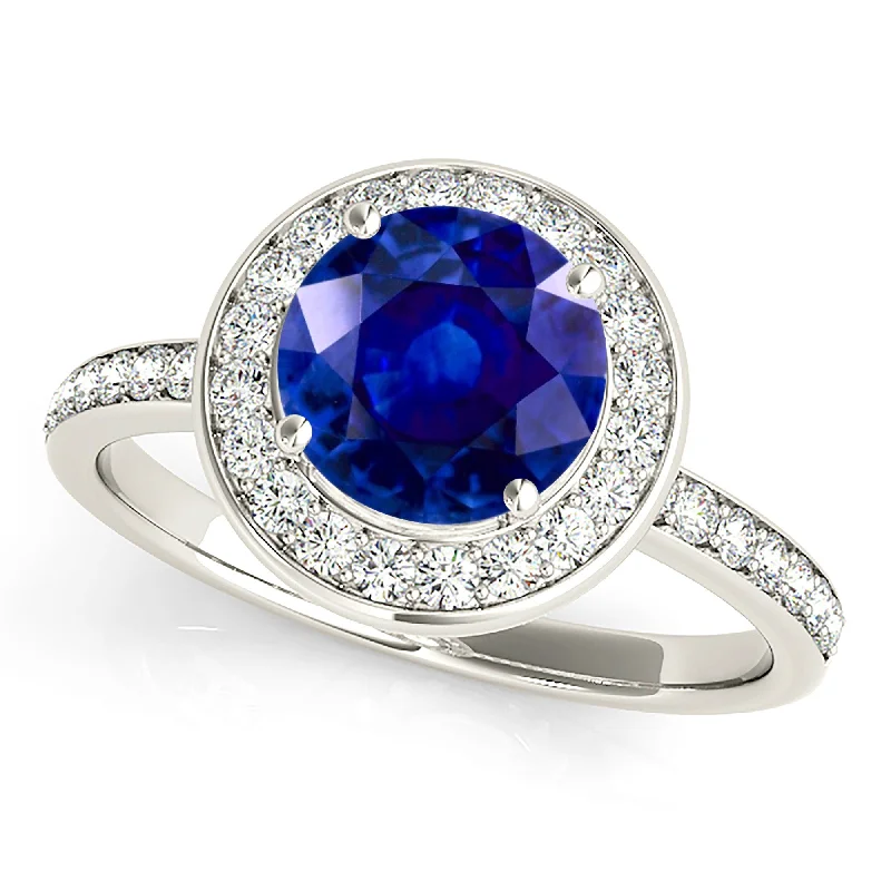 Luxury Diamond Ring-1.45 ct. Genuine Blue Sapphire Halo Ring