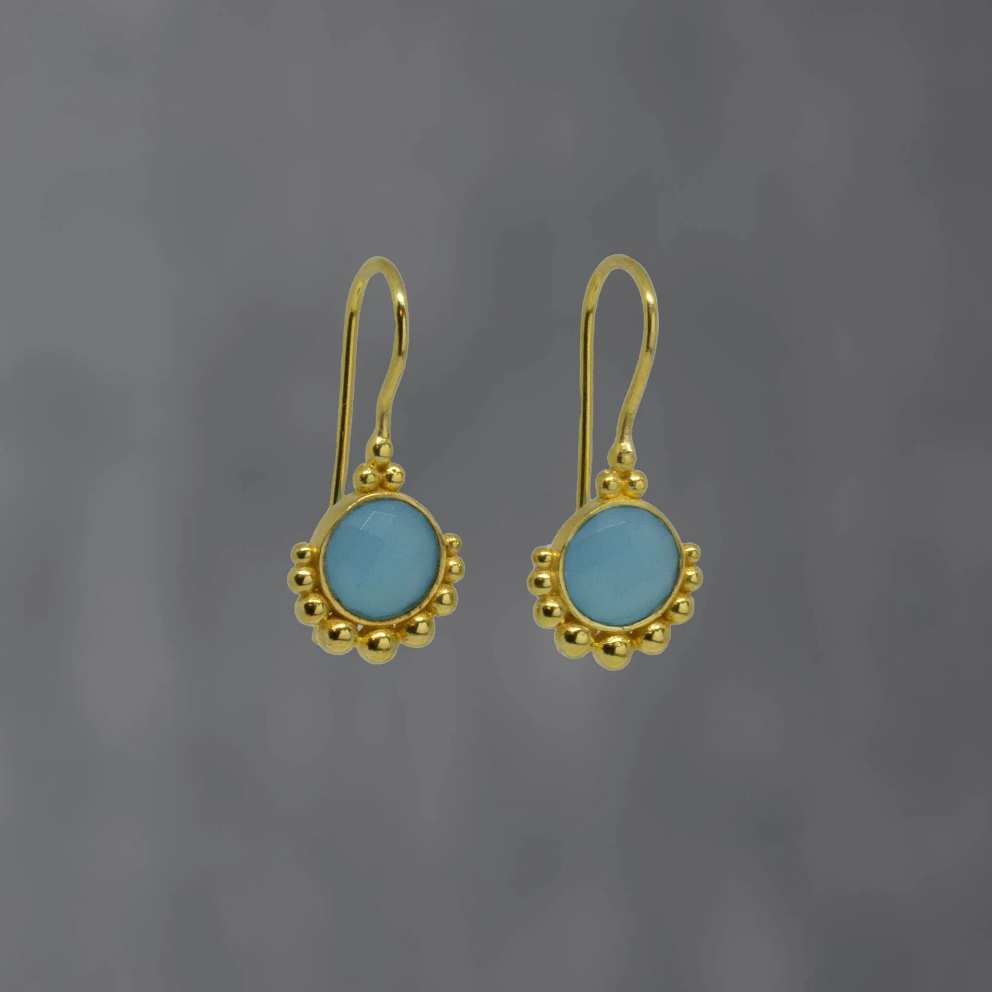 Fashionable Ear Cuffs-18ct Gold Vermeil Dot Blue Chalcedony Drop Earrings