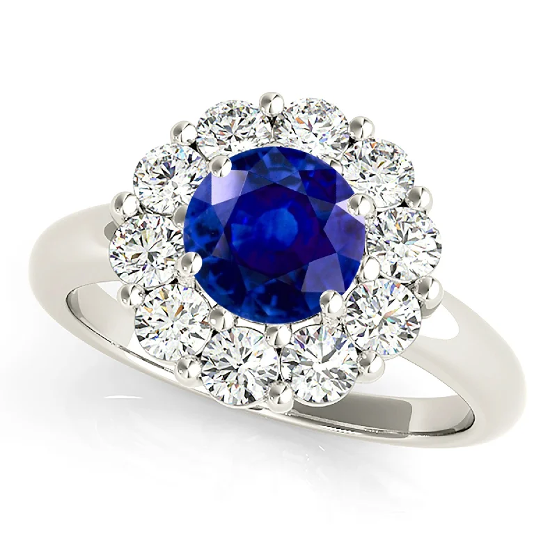 Vintage Sapphire Ring-1.80 ct. Genuine Blue Sapphire Halo Ring